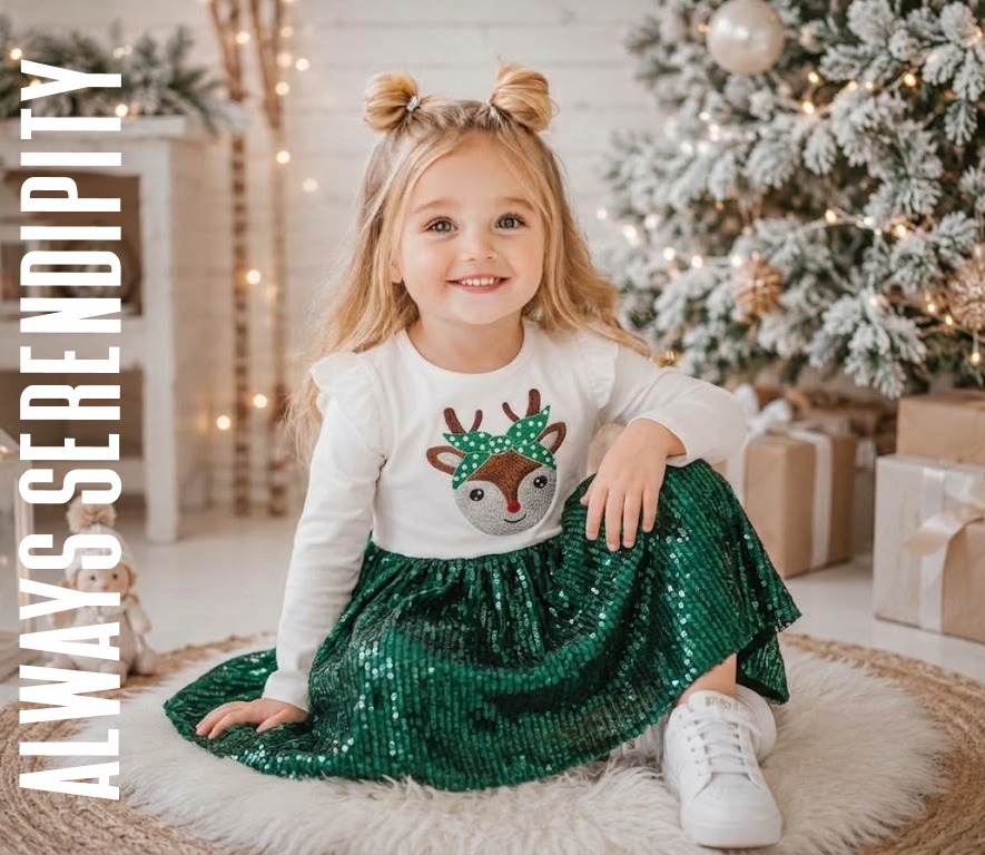 Holiday Sparkle Reindeer Tulle Dress | Long-Sleeve Christmas & Holiday Outfit