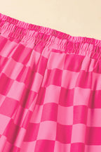 Black Checkered Drawstring Elastic Waist Casual Shorts