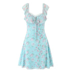 Style Lace Tie-Back Ruffle Waist Printed Dress
