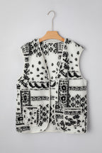Brown Sherpa Paisley Print Pocketed Western Fashion Vest Jacket