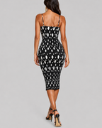 Women's Fashion Black Background White Polka Dot Organza Pleated Strapless Slimming Dress