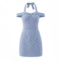 Style Plaid Cute Bow Tie Neckline Bodycon Dress