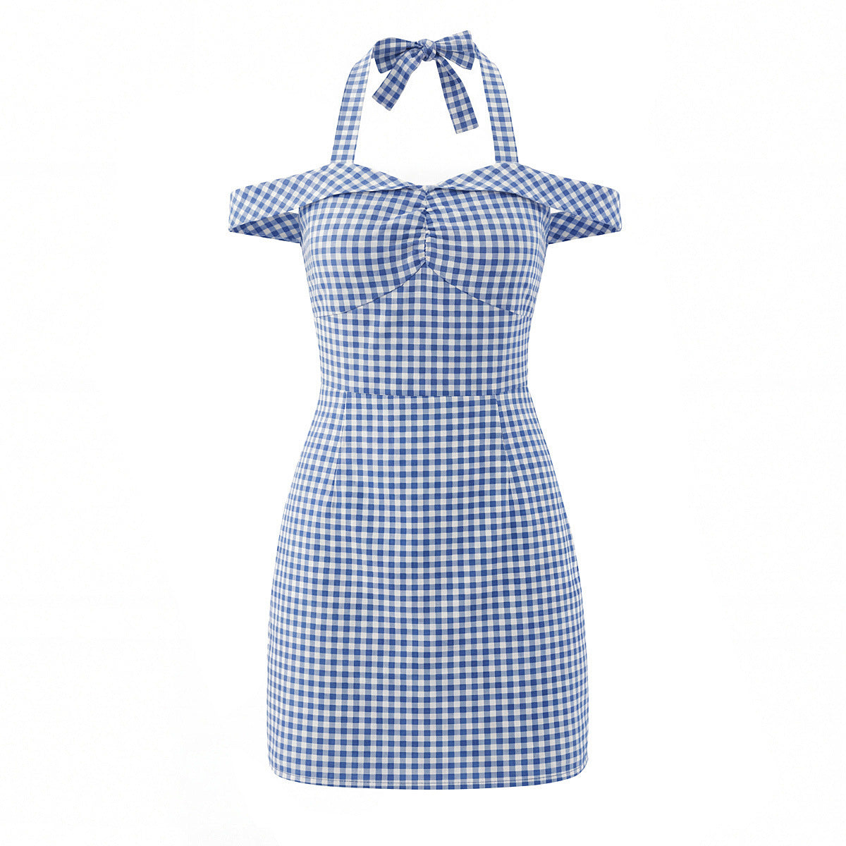 Style Plaid Cute Bow Tie Neckline Bodycon Dress