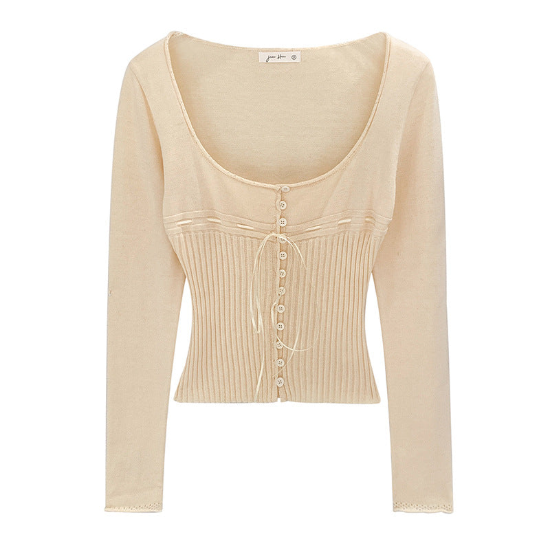 waist inner layer knit top for women, slim fit, long sleeve, pure and sexy