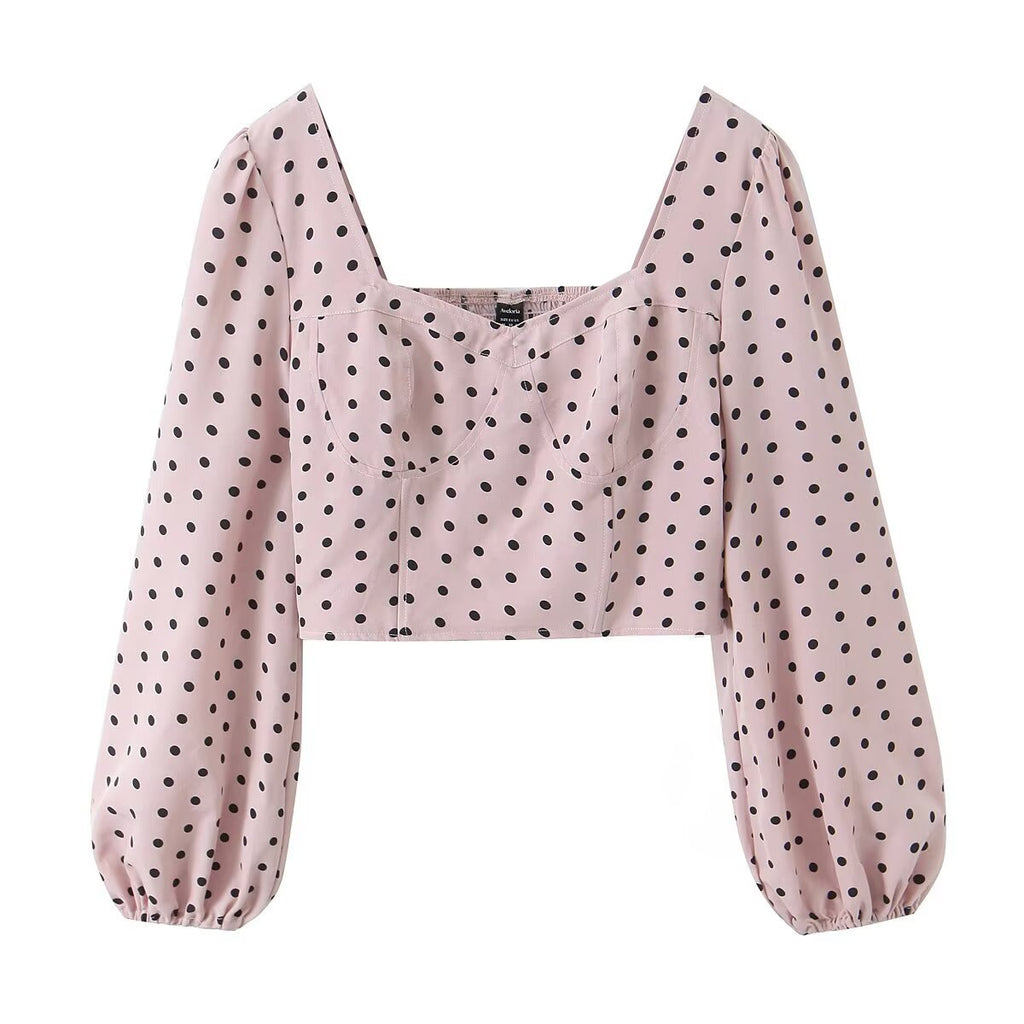 Spicy Girl Bubble Sleeve Square Neck Fishbone Top