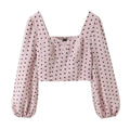 Spicy Girl Bubble Sleeve Square Neck Fishbone Top