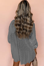 DEAR-LOVER Stripe Roll-tab Sleeve Pocketed Long Shirt
