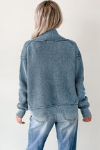 Chestnut Mineral Wash Exposed Seam Patchwork Knit Open Sweater Cardigan