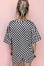 Brown Checkered Top and Short Casual 2pcs Set