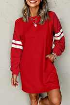 Black Varsity Contrast Banded Sleeve Shift Sweatshirt Dress