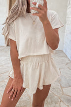 Black 2pcs Cropped Tee and Ruffle High Waist Skort Set
