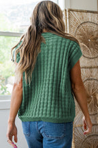 Mist Green Solid Color Round Neck Textured Short Sleeve Sweater