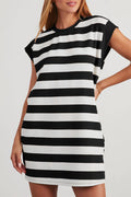 Khaki Stripe Cap Sleeve Shift T Shirt Dress