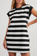 Khaki Stripe Cap Sleeve Shift T Shirt Dress