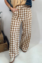 Red Gingham Plaid Tie Elastic Waist Shift Pants
