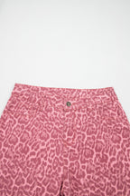 Brown Leopard Frayed Edge Wide Leg High Waist Jeans