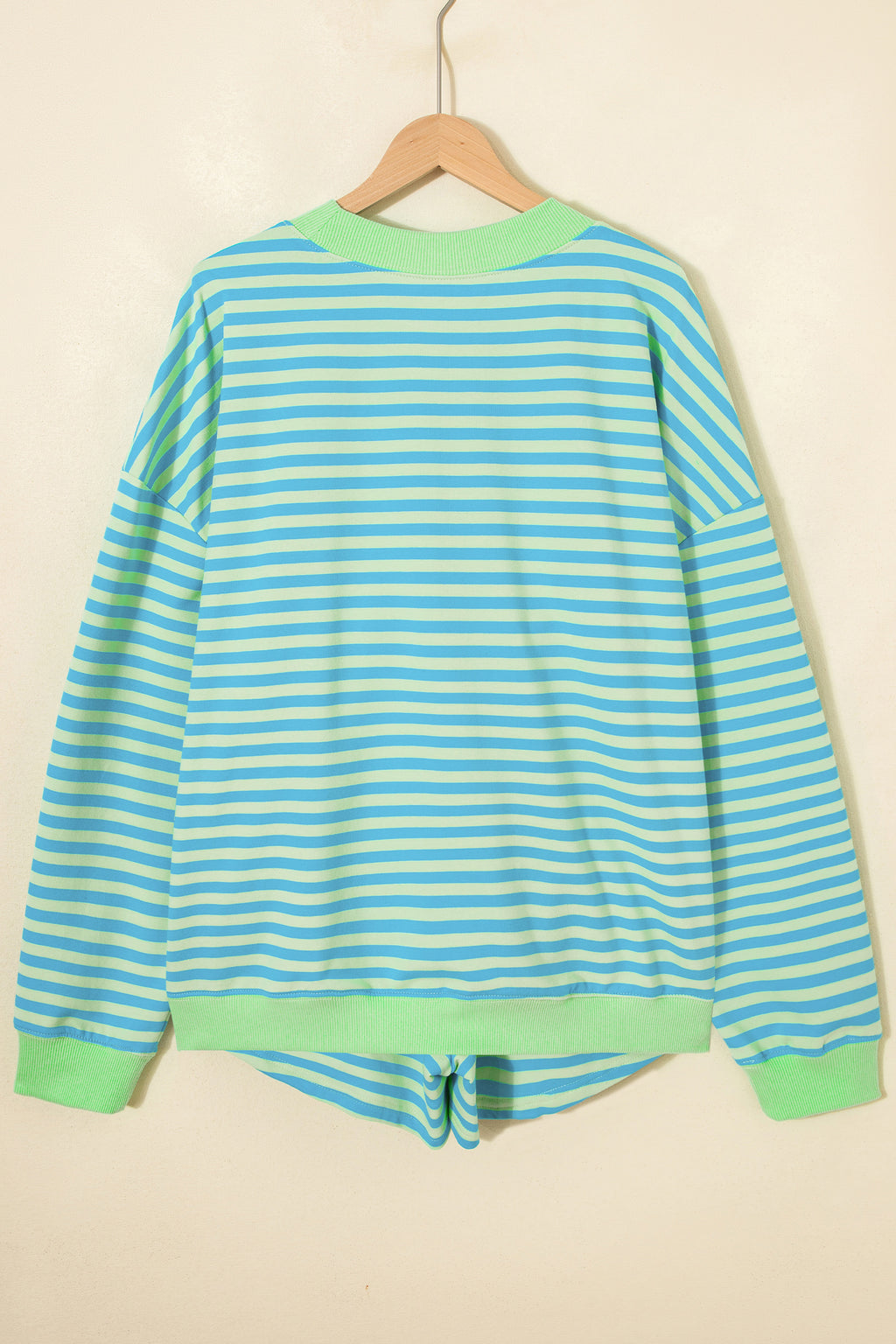 Yellow Stripe Color Block Detail Long Sleeve Pullover Elastic Waist Pull On Shorts 2pcs Set