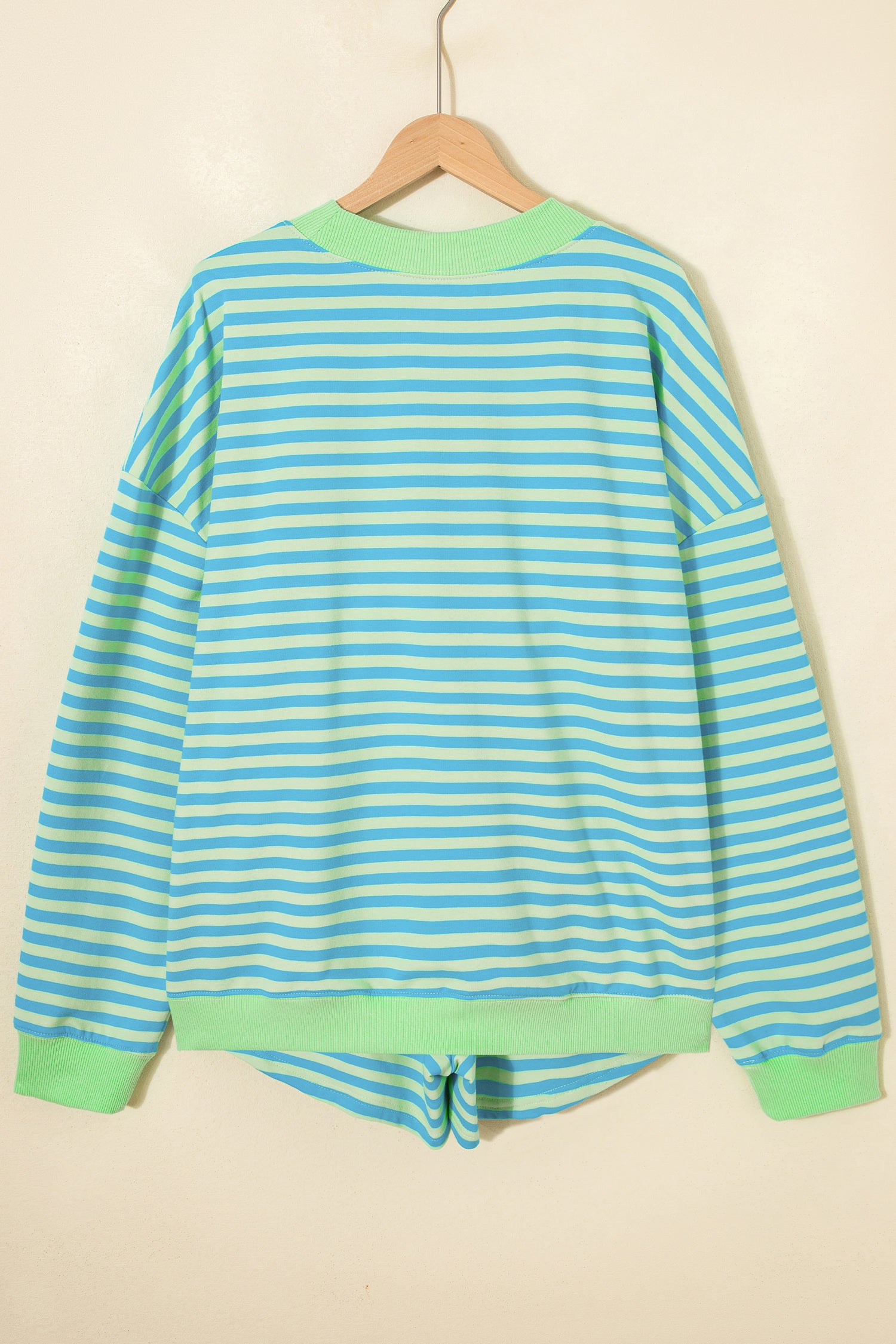 Yellow Stripe Color Block Detail Long Sleeve Pullover Elastic Waist Pull On Shorts 2pcs Set