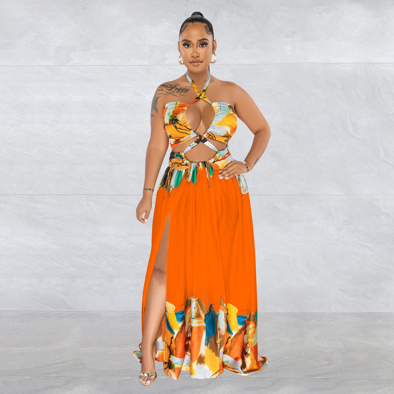 Fashion Women's Tie-front Sleeveless Wrap Bodycon Long Dress