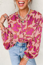 Gray Morn Floral Print Batwing Sleeve Buttoned Loose Fit Shirt
