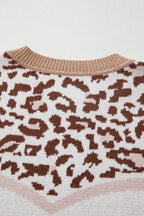 Straw Yellow Leopard Color Block Knit Round Neck Baggy Sweater