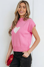 Pink Valentine Heart Graphic Cropped Short Sleeve Sweater