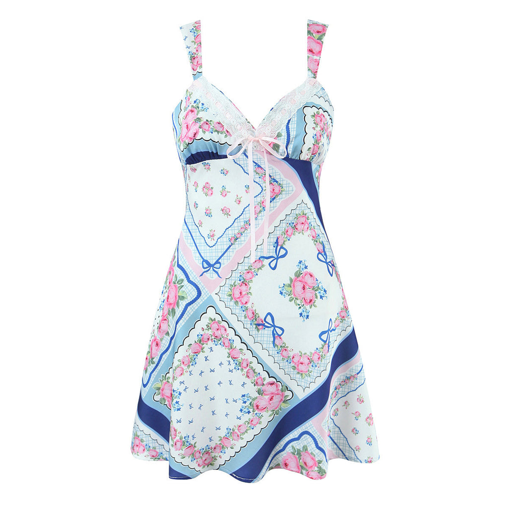 Spicy Girl Printed Satin Mini Strap Dress