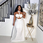 Women's Padded Strapless Top with Halter Neckline and Long Dress Two-Piece Set