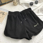 Waffle Knit Sweat Shorts for Women Summer Casual Loose High Waist Home Wear Wide Leg Hot Pants Outerwear