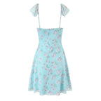 Style Lace Tie-Back Ruffle Waist Printed Dress
