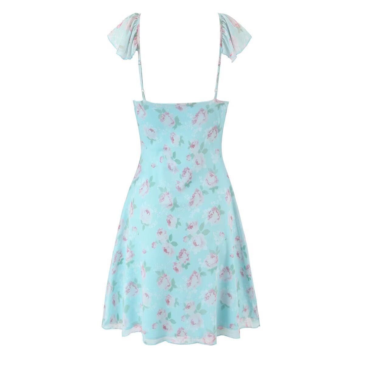 Style Lace Tie-Back Ruffle Waist Printed Dress
