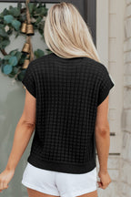 Mist Green Solid Color Round Neck Textured Short Sleeve Sweater