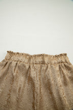 Gold Metallic Luster Tie Elastic Waist Cuffed Hem Shorts