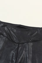 Dearlovers Black Crossed Dip Waist Sleek Leather Leggings