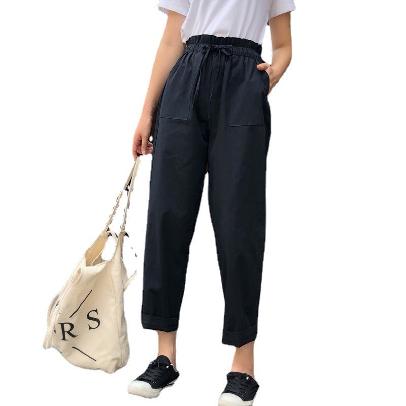 Casual Pants Women Student New Harem Pants With Belt Loose BF Style High Waist Wide Leg Long Pants Female