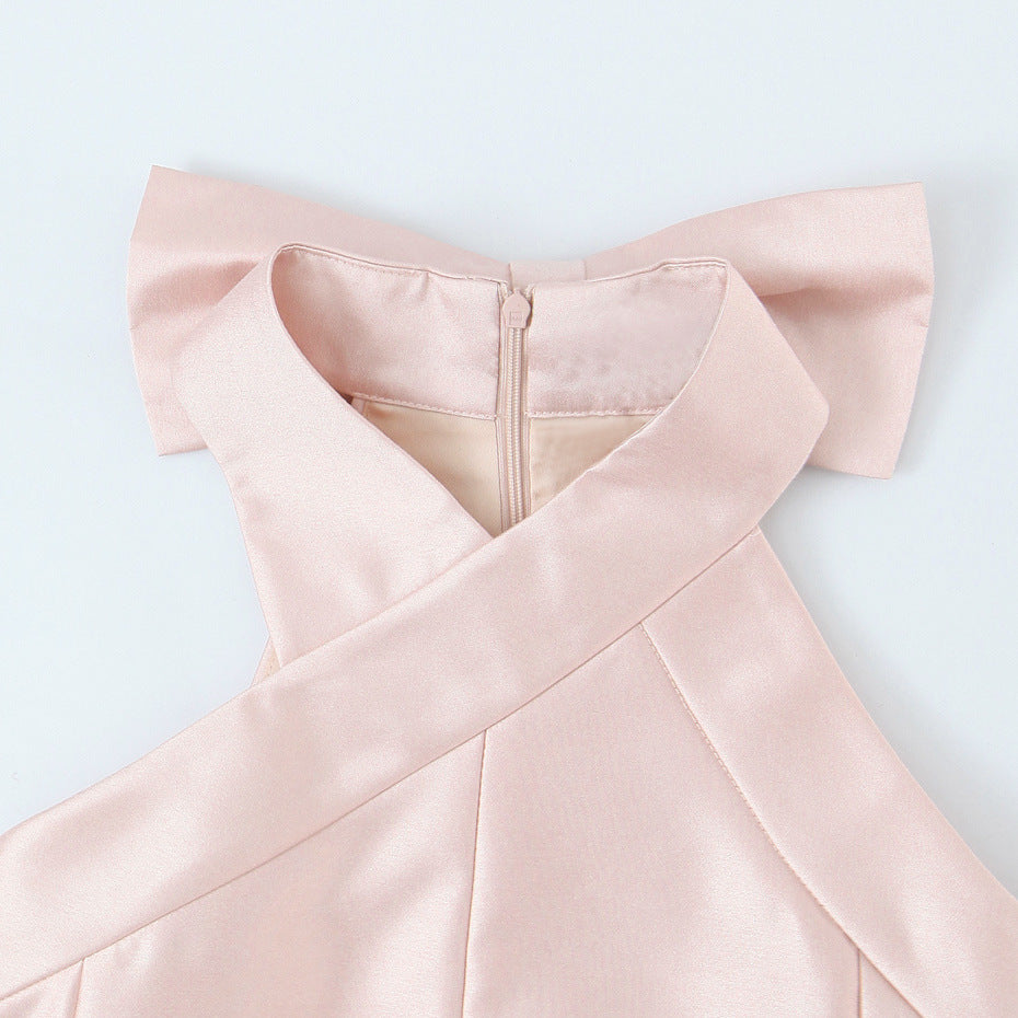 Elegant Satin Off-Shoulder Backless Bow Short Dress for Women