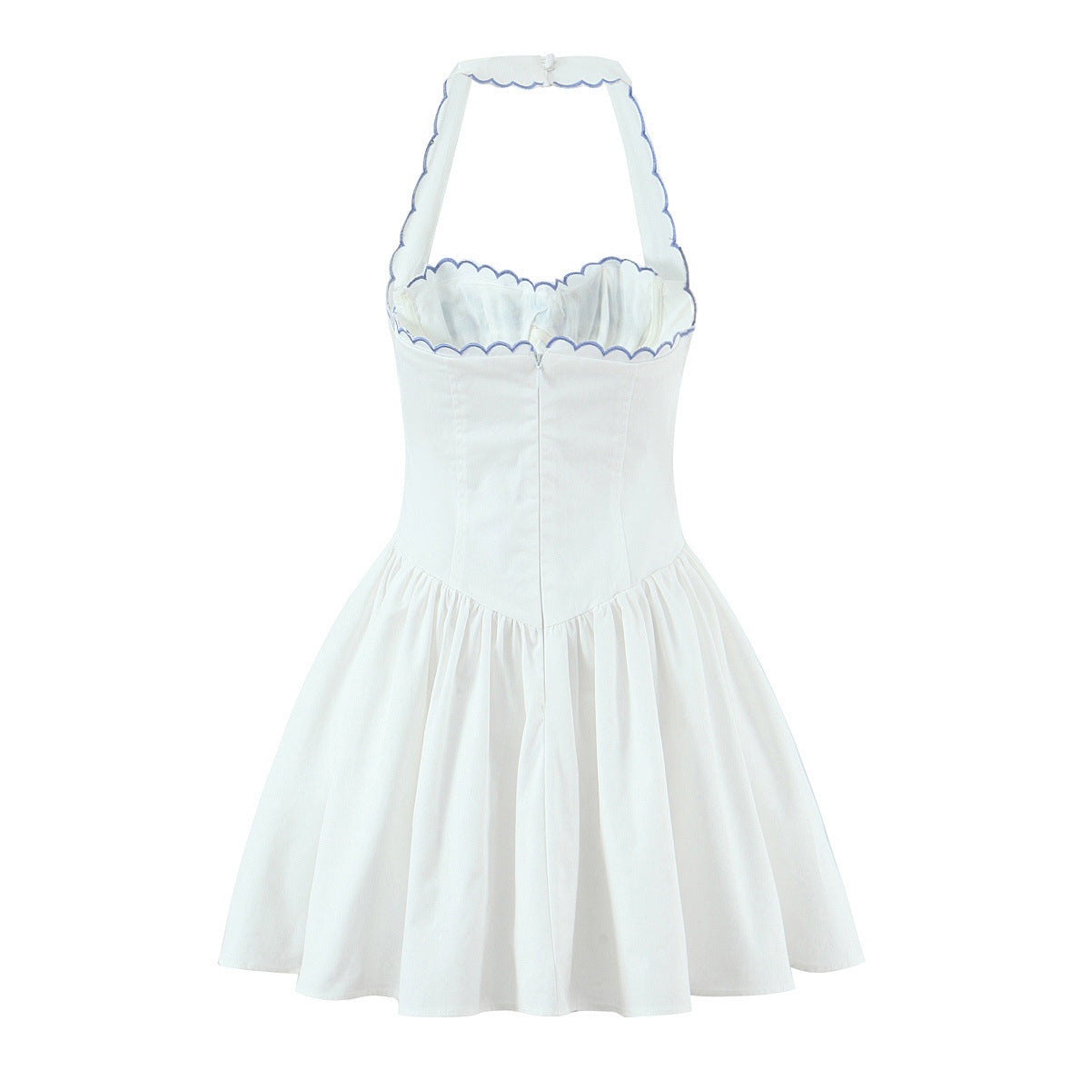 Embroidered neck hanging collar slim mini dress