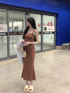 Summer Sexy Stretchy Strapless Dress for Women, Sleeveless Off-Shoulder Fitted Slimming One-Shoulder Inner Long Dress