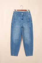 Sky Blue Medium Wash Cuffed Barrel Jeans