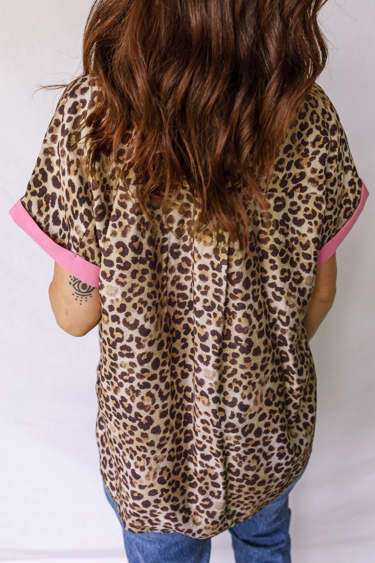 Leopard Print Contrasted Trim Animal Short Sleeve Shirt