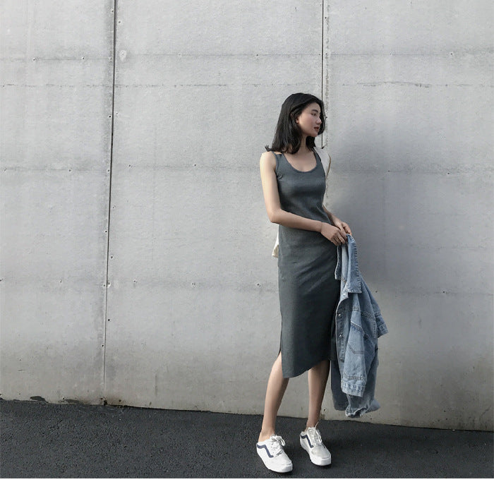Chic Mid-Length Strap Dress for Women, Summer Casual Open-Side Slim-Fit Inner Layer Dress
