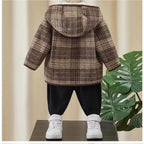 Fashionable Winter Woolen Coat for Boys, Thick Fleece-Lined Mid-Length Kids Jacket