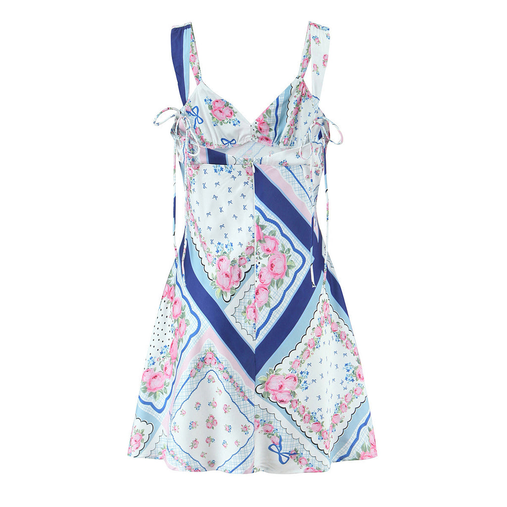 Spicy Girl Printed Satin Mini Strap Dress