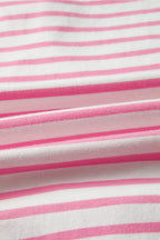Pink Stripe Half Placket High Low Short Sleeve Top