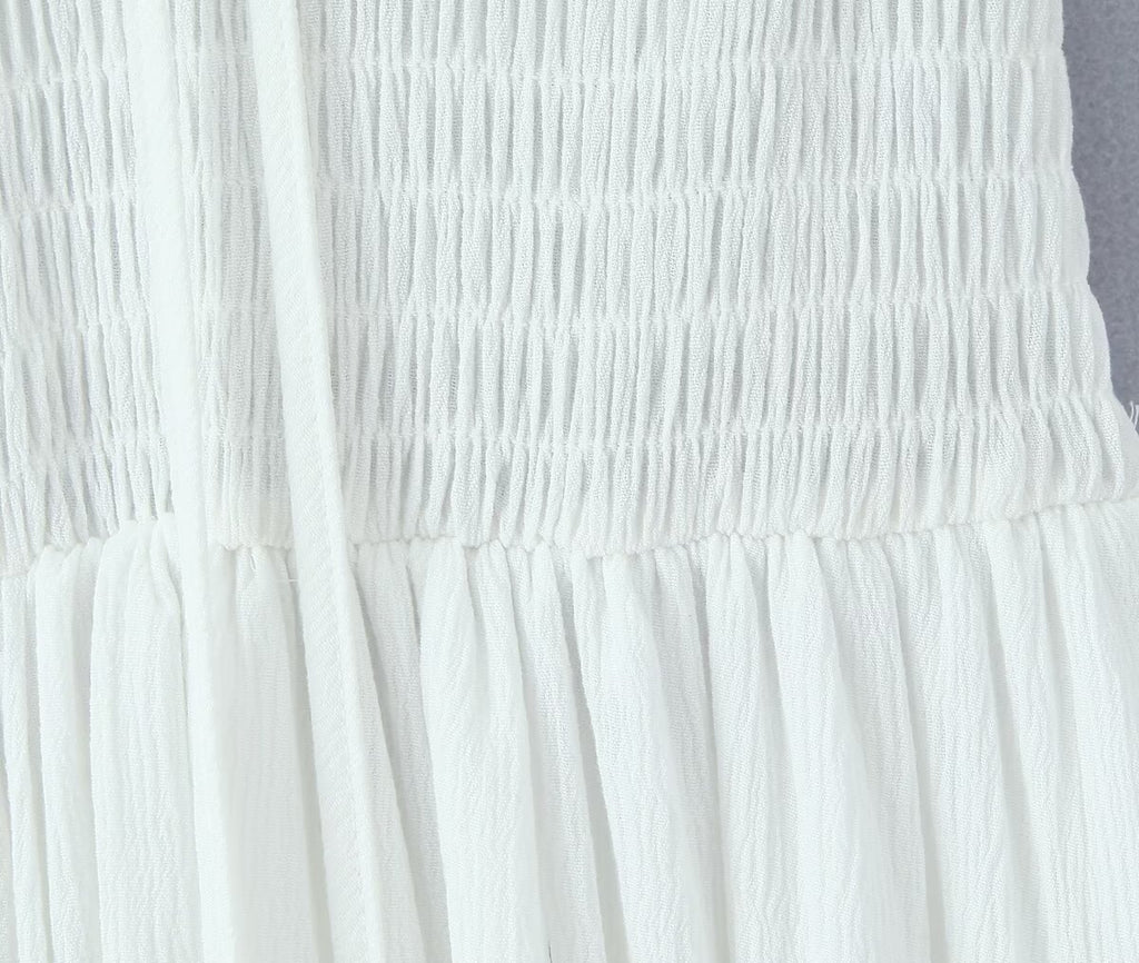 Backless tied long skirt with sweet bubble sleeves slim fit dress