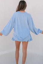 Jet Stream Corded Lantern Sleeve Top High Waist Ruffled Mini Skort Set