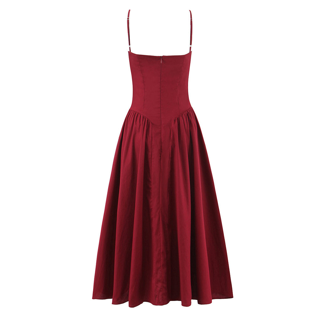 Christmas red three-dimensional steel ring pleated dress