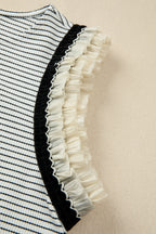 Black Stripe Contrasted Ruffle Trim Casual Tank Top