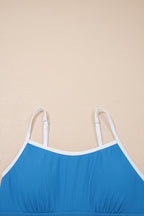 Blackish Green Color Block Edge Ribbed Pocketed Lined Swim Dress
