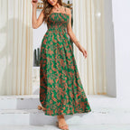 Strap Printed Dress Sleeveless One-Shoulder Long Dress